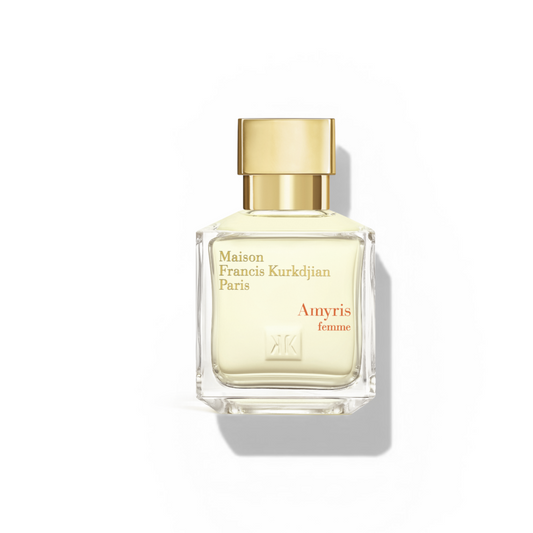 Perfume bottle with gold cap on a white background