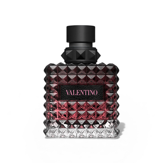 Valentino perfume bottle with geometric design on a white background